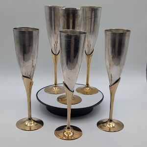 Elegant Brass And Silver Plated Goblet Champagne Flutes Set Of Six